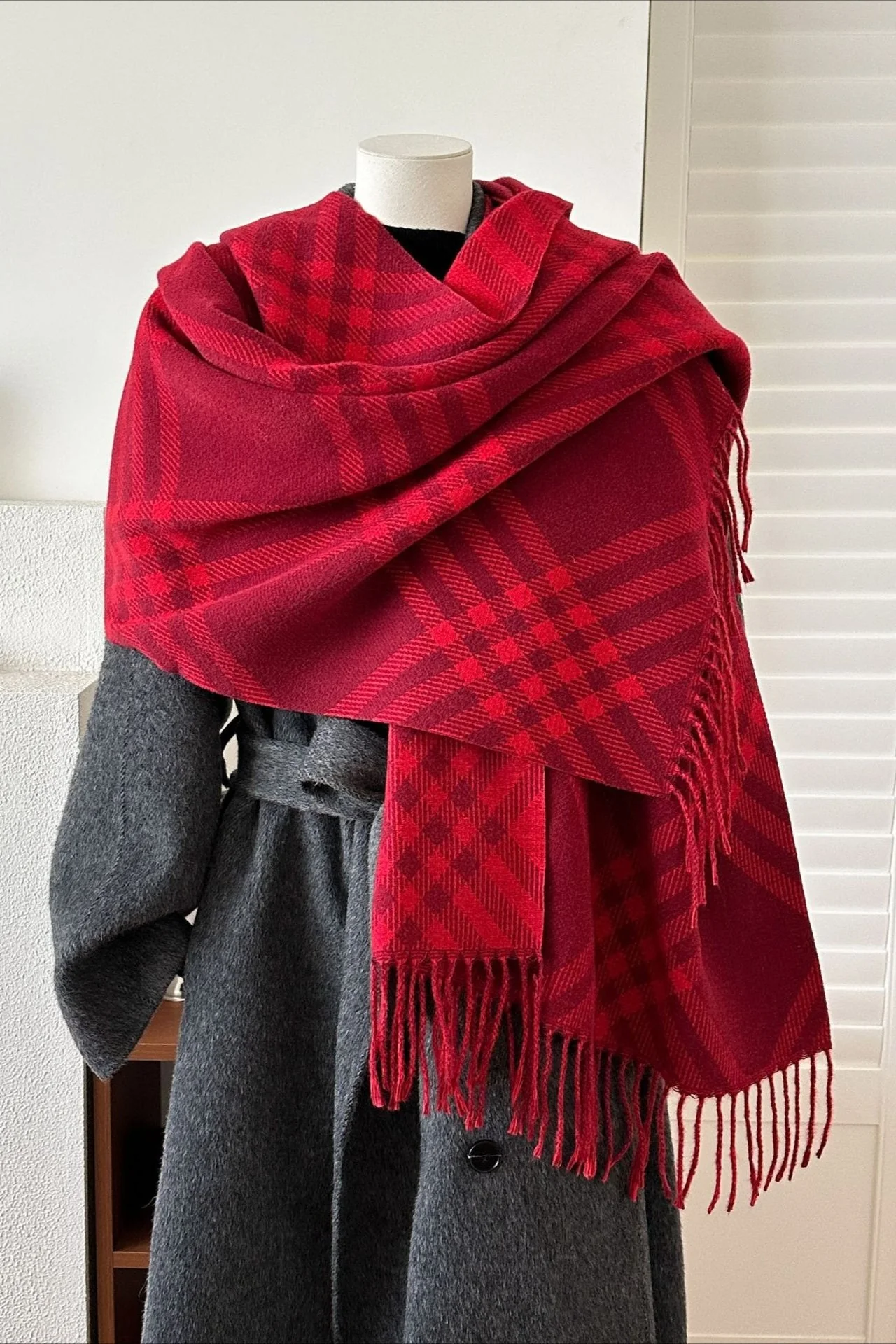 Double-Sided Plaid Festive Faux Cashmere Warm Scarf - Image 2