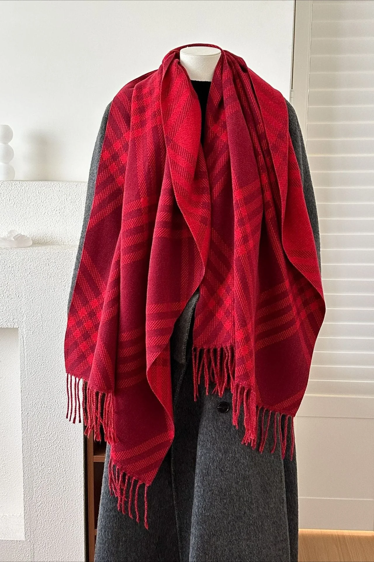 Double-Sided Plaid Festive Faux Cashmere Warm Scarf - Image 3