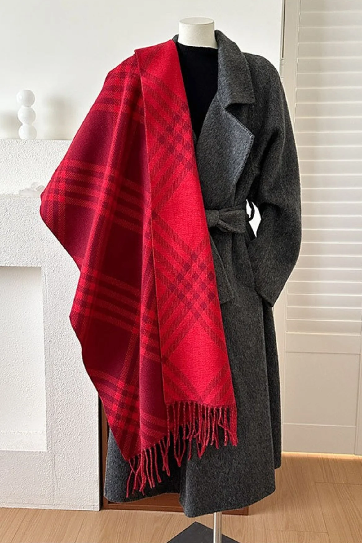 Double-Sided Plaid Festive Faux Cashmere Warm Scarf - Image 4