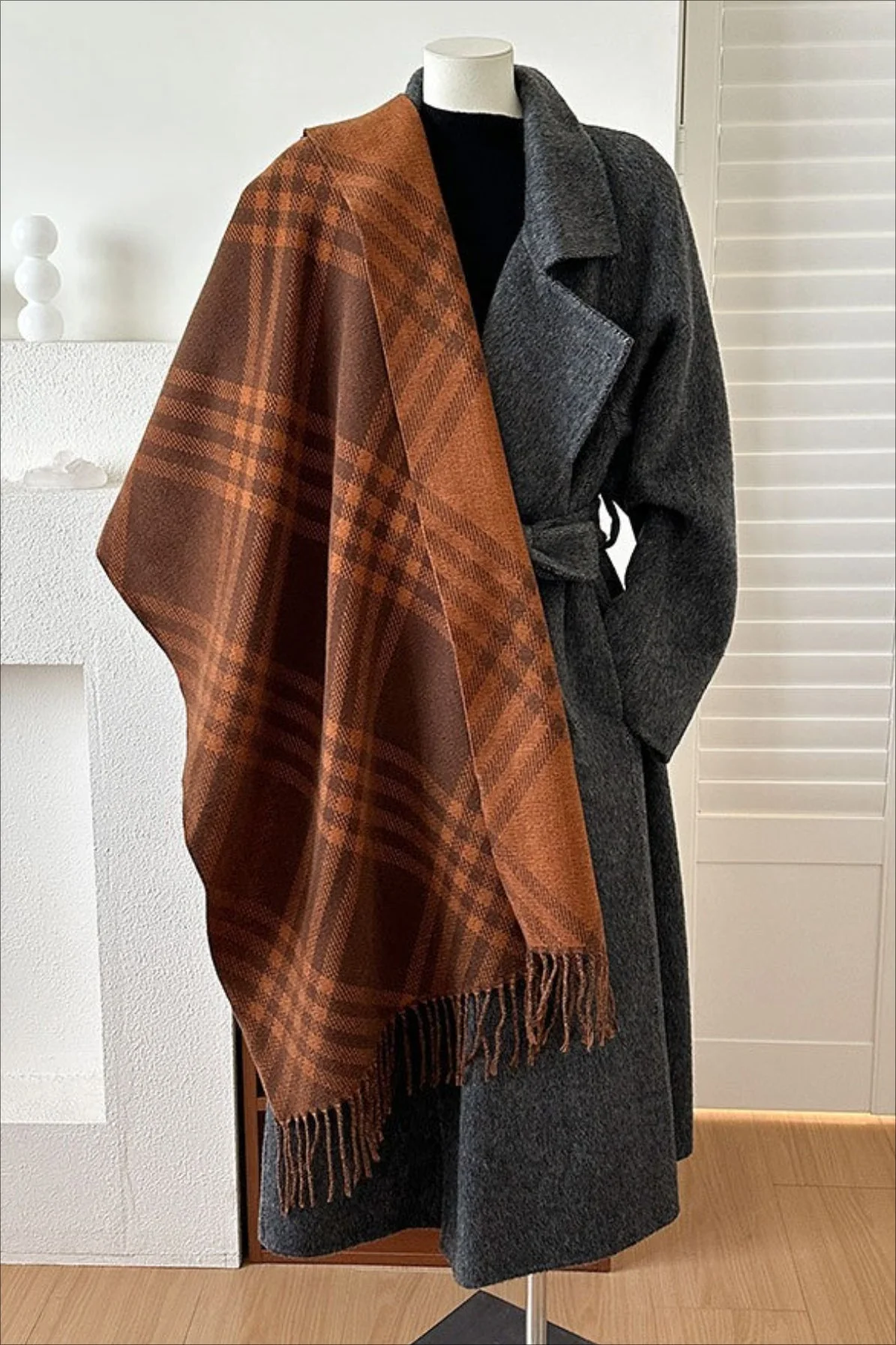 Double-Sided Plaid Festive Faux Cashmere Warm Scarf - Image 5