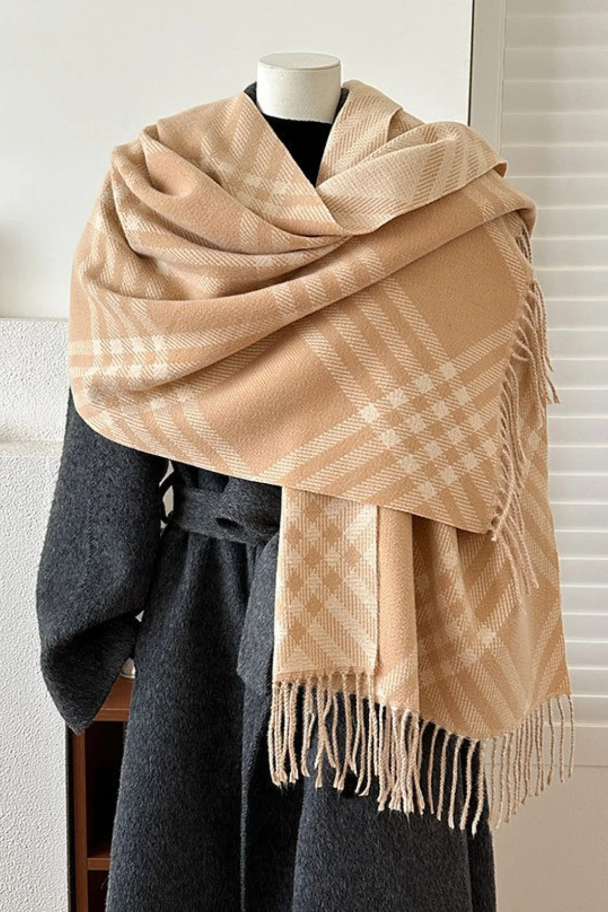 Double-Sided Plaid Festive Faux Cashmere Warm Scarf - Image 7