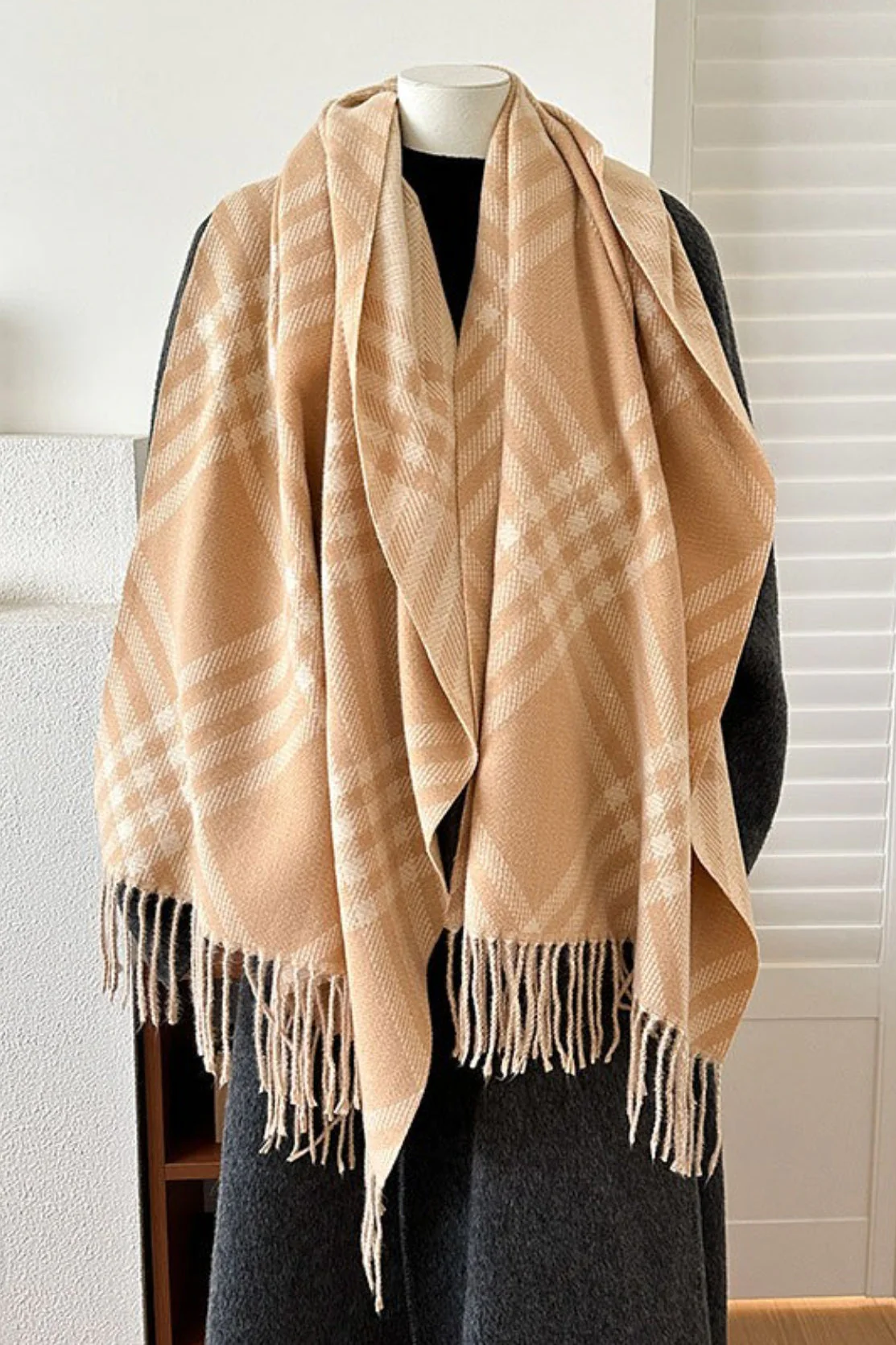 Double-Sided Plaid Festive Faux Cashmere Warm Scarf - Image 8