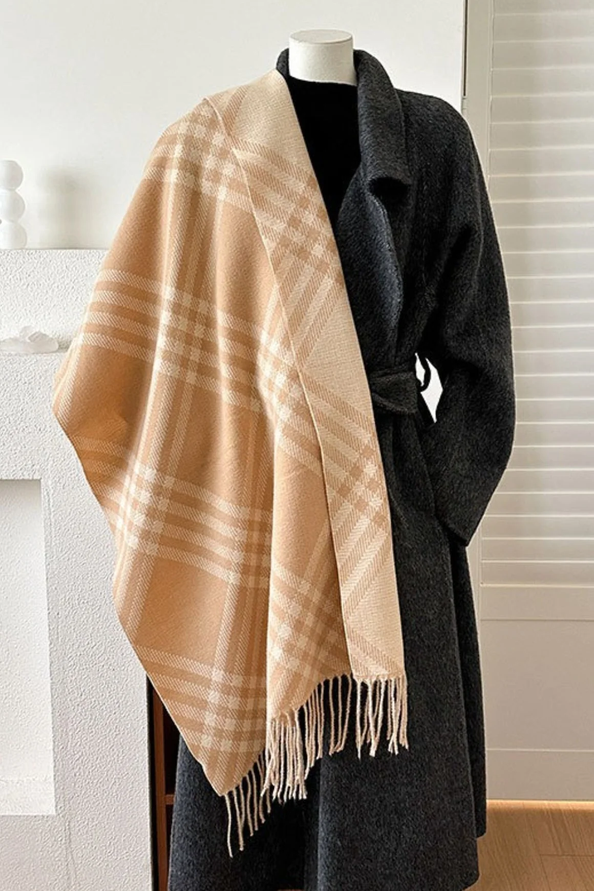 Double-Sided Plaid Festive Faux Cashmere Warm Scarf - Image 9