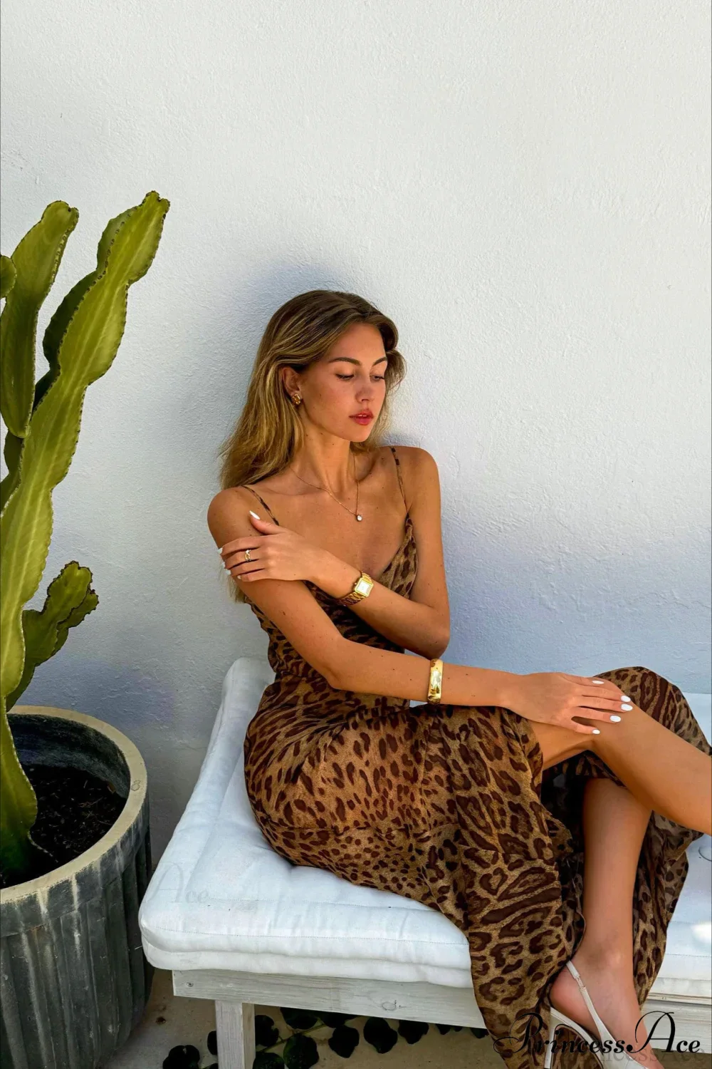 Draped Slip Leopard Print Maxi Dress - Image 3