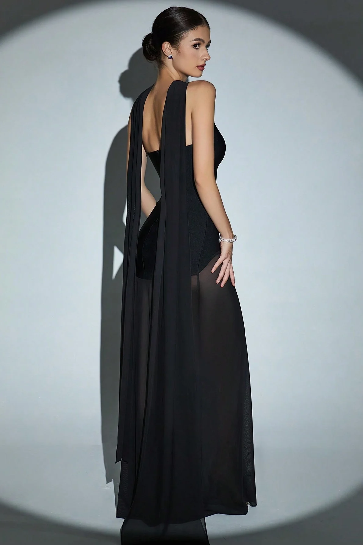 Draped Tie Sexy Mesh Patch Tube Prom Dress - Image 12