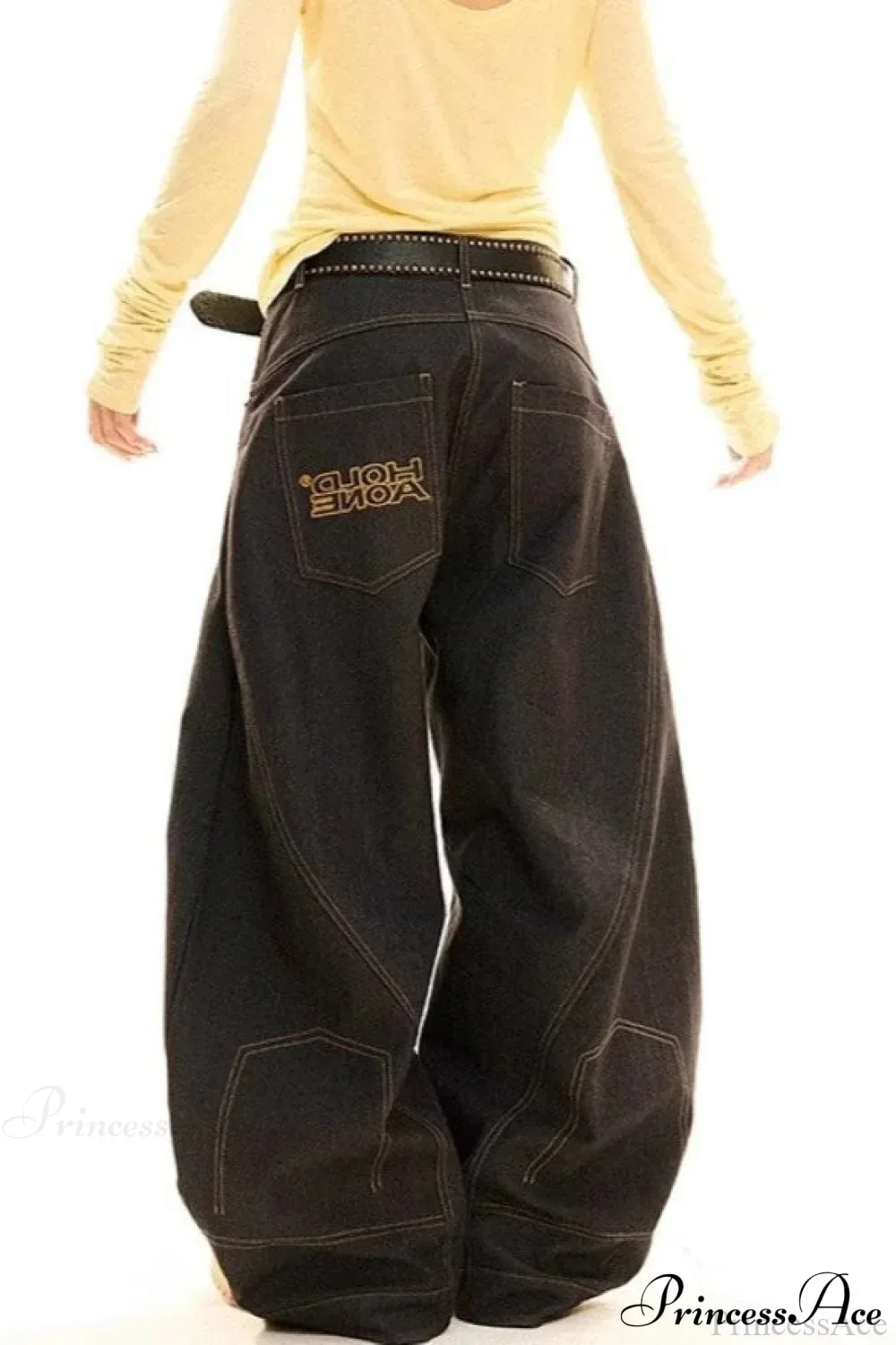 Drapey Curved Wide-Leg Floor-Length Jeans - Image 2