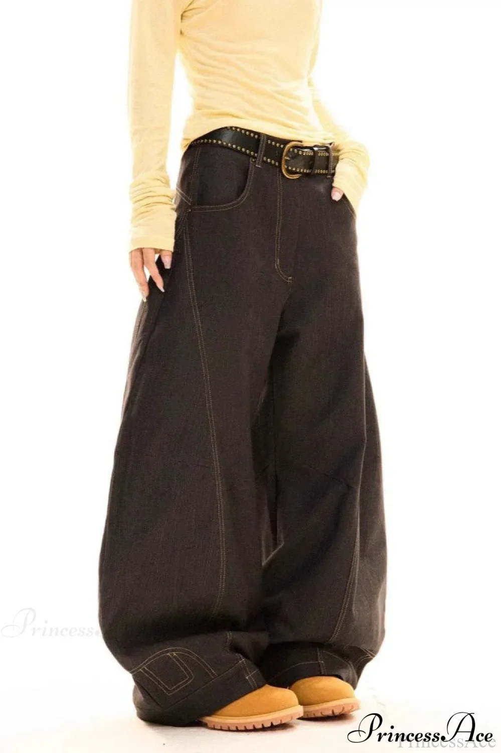 Drapey Curved Wide-Leg Floor-Length Jeans - Image 3