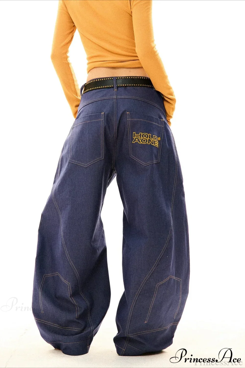 Drapey Curved Wide-Leg Floor-Length Jeans - Image 4