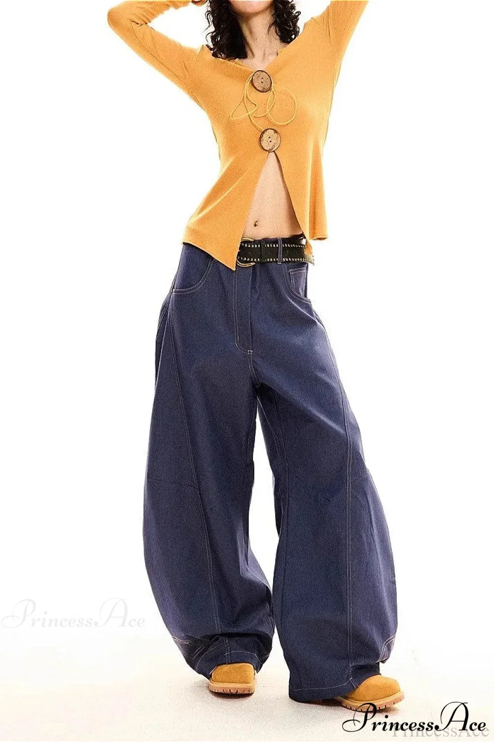 Drapey Curved Wide-Leg Floor-Length Jeans - Image 5