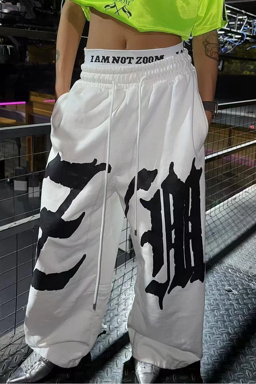 Drapey Letter Graphic Drawcord Curved Sweat Pants - Image 4