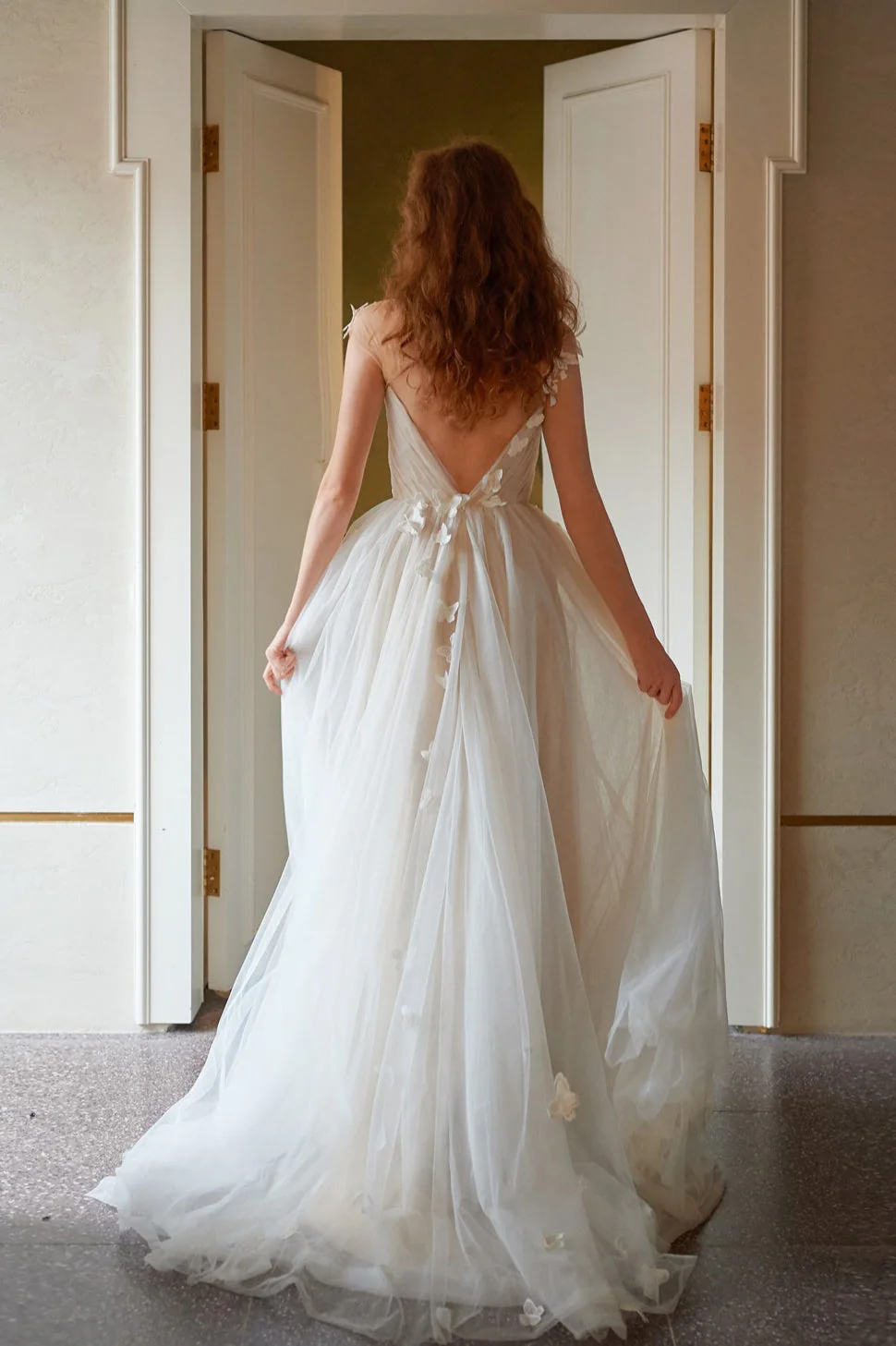 Dreamy Petal V Neck Backless Reception Dress - Image 2