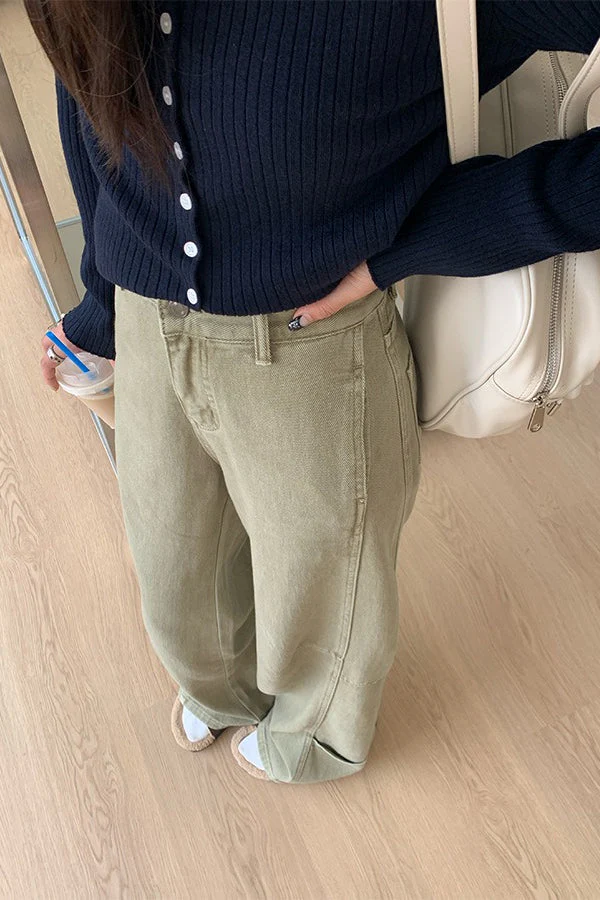Edgy High Waist Cargo Wide Leg Curved Jeans - Image 2