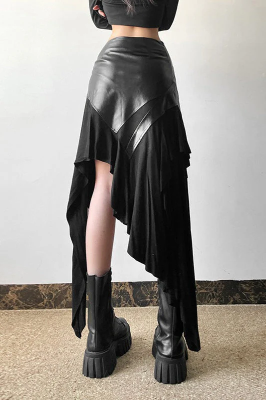 Edgy Ruffle Paneled Asymmetrical Skirt - Image 2