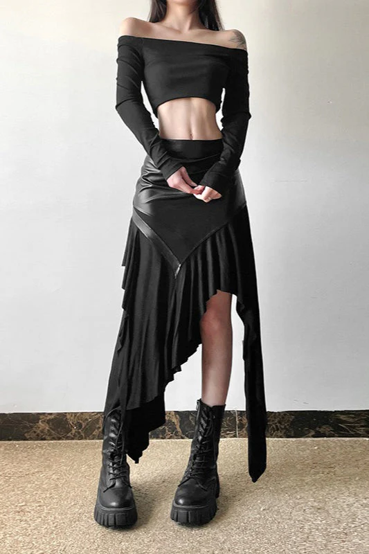 Edgy Ruffle Paneled Asymmetrical Skirt - Image 3