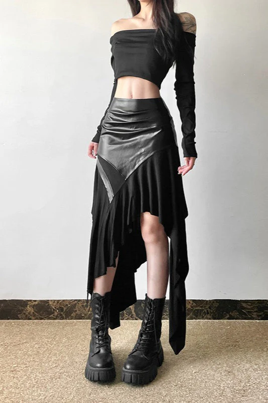 Edgy Ruffle Paneled Asymmetrical Skirt - Image 4