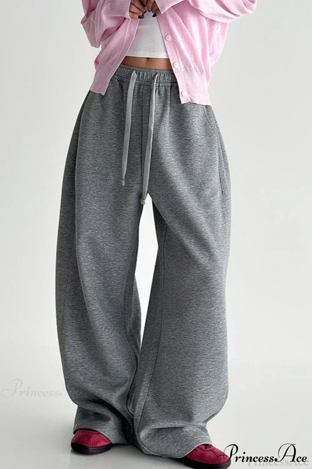 Elastic High-Waist Drawstring Wide Pants - Image 4