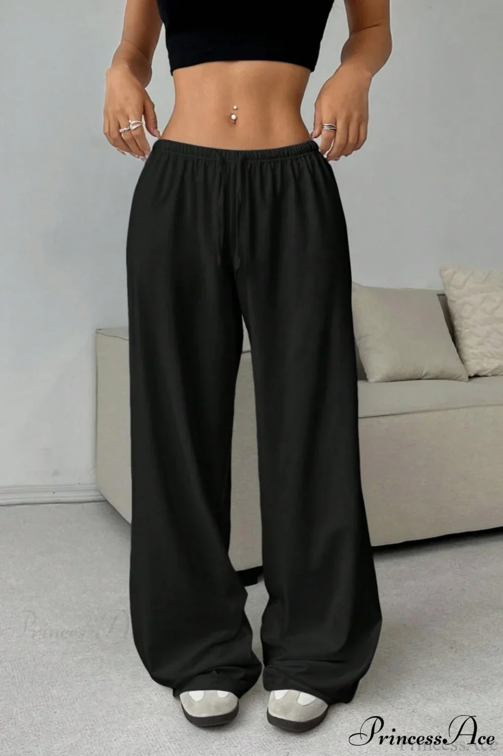 Elastic Waist Drawstring Wide Leg Pants - Image 4