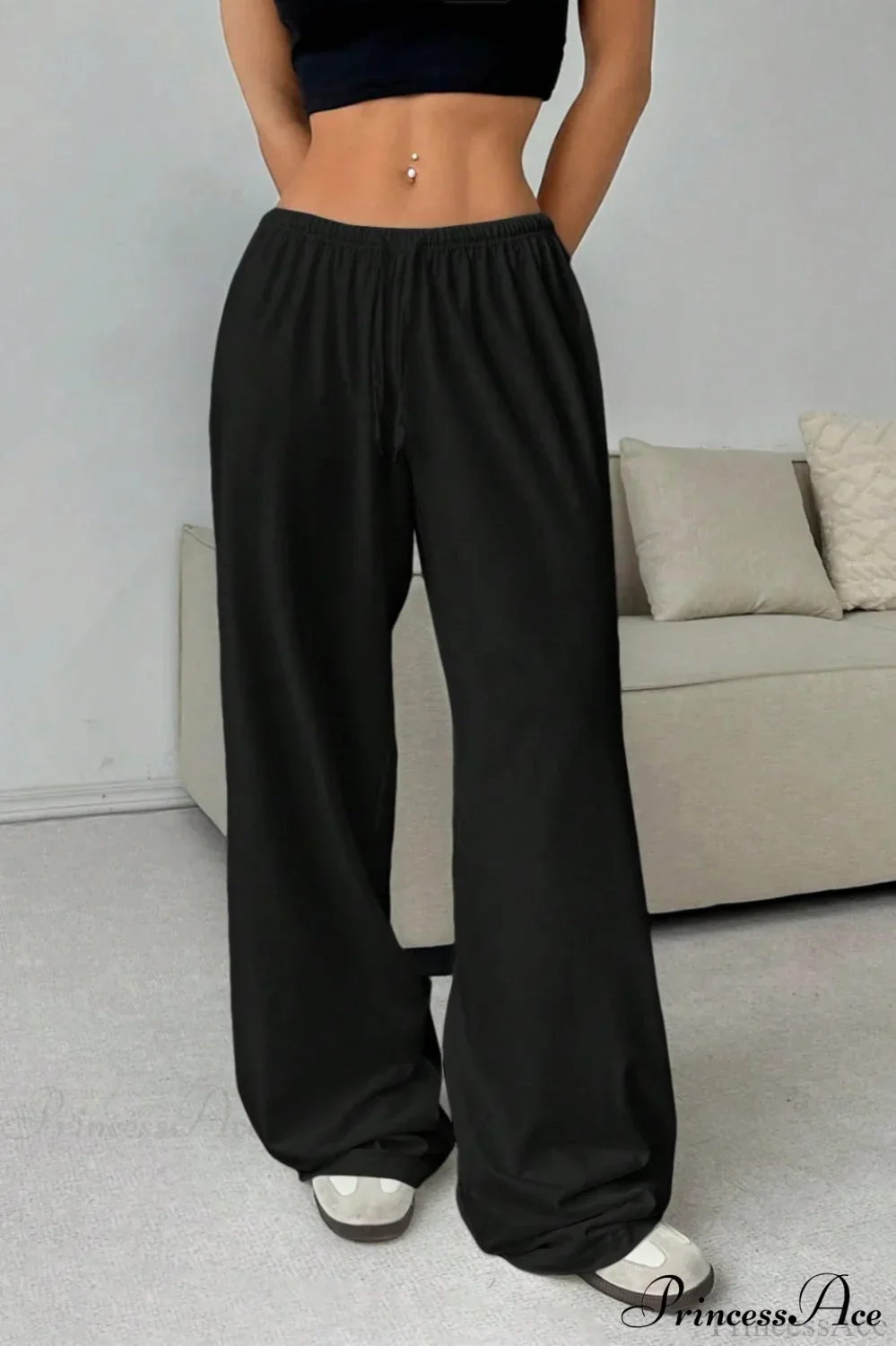 Elastic Waist Drawstring Wide Leg Pants - Image 5
