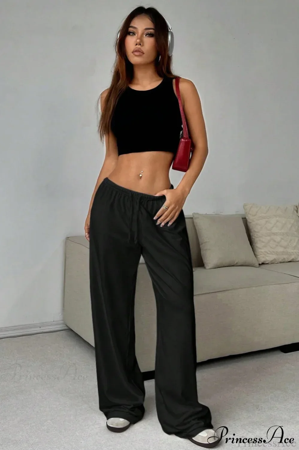 Elastic Waist Drawstring Wide Leg Pants - Image 6