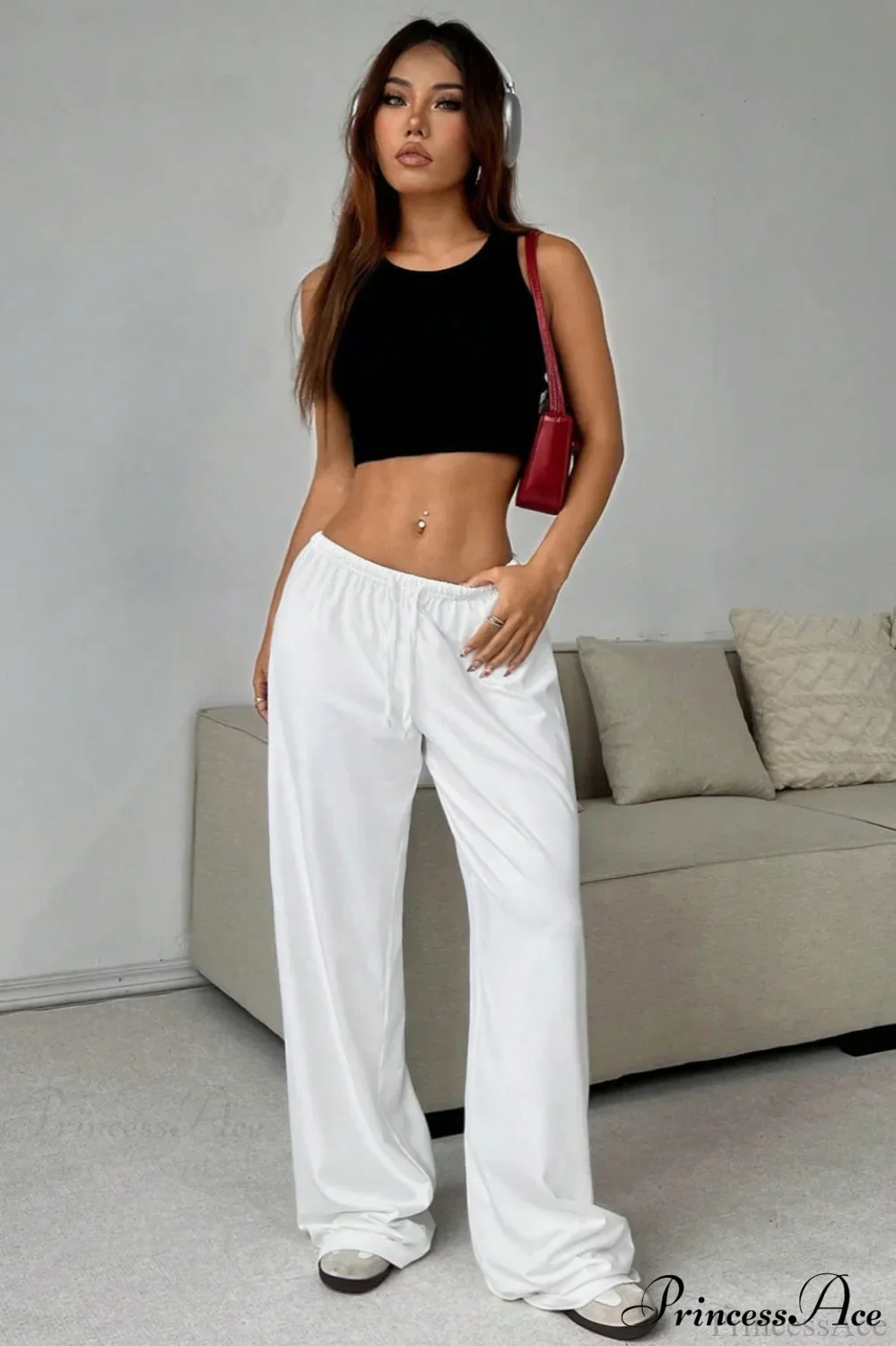 Elastic Waist Drawstring Wide Leg Pants - Image 8