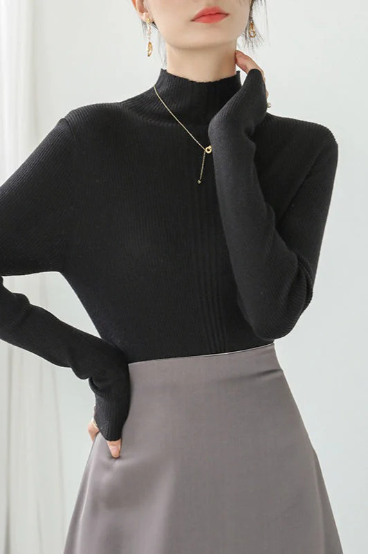 Elegant Apricot Mock Neck Long-Sleeve Pullover Knit Top - Image 13