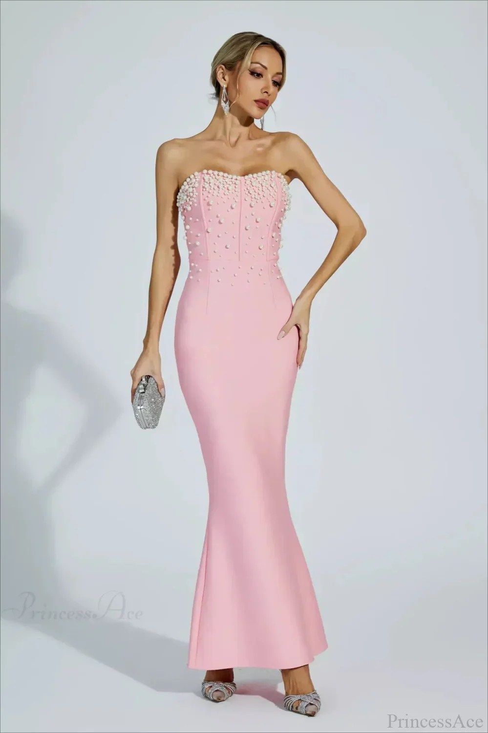 Elegant Beaded Fitted Strapless Evening Dress - Image 4