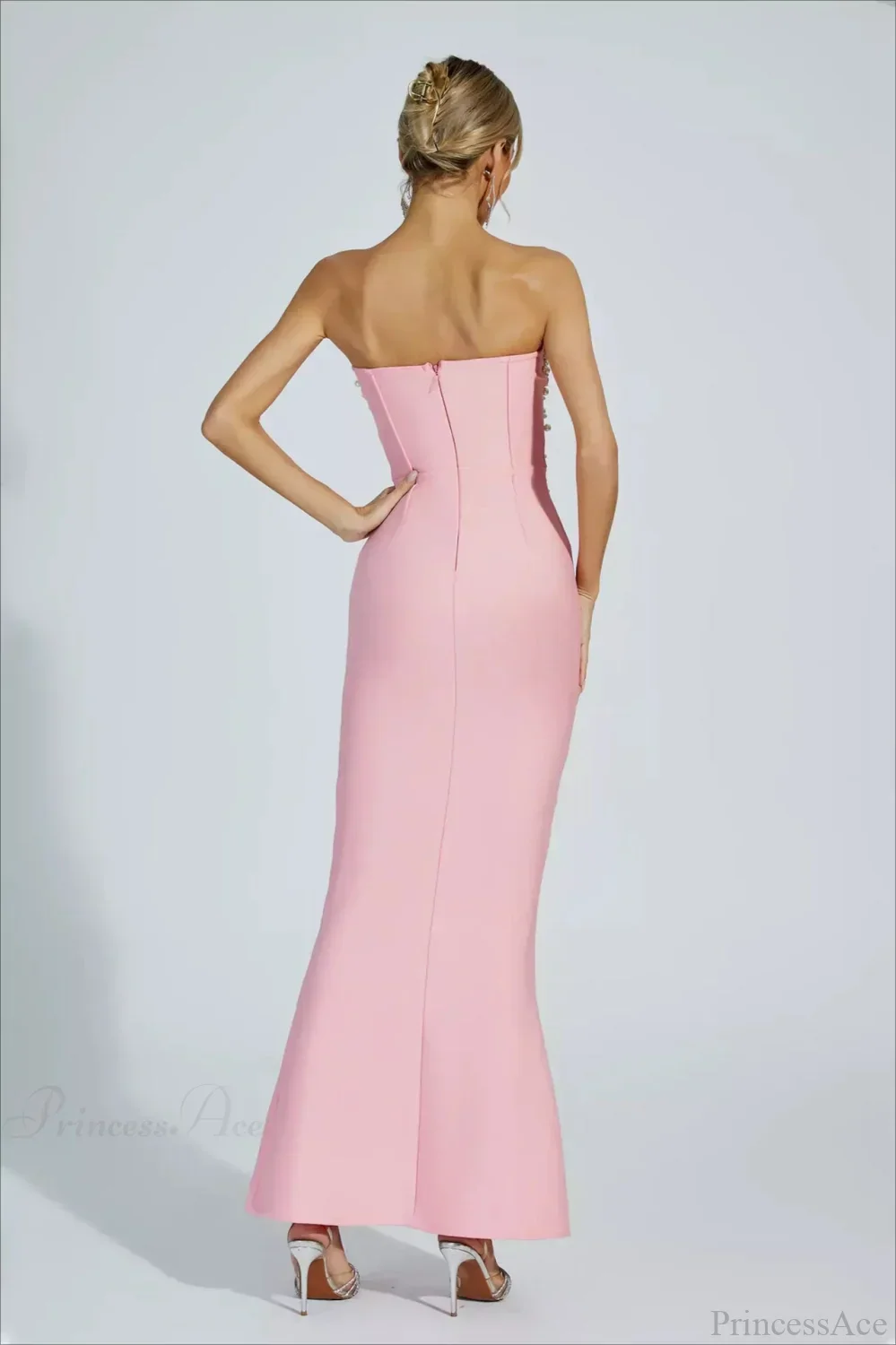 Elegant Beaded Fitted Strapless Evening Dress - Image 5