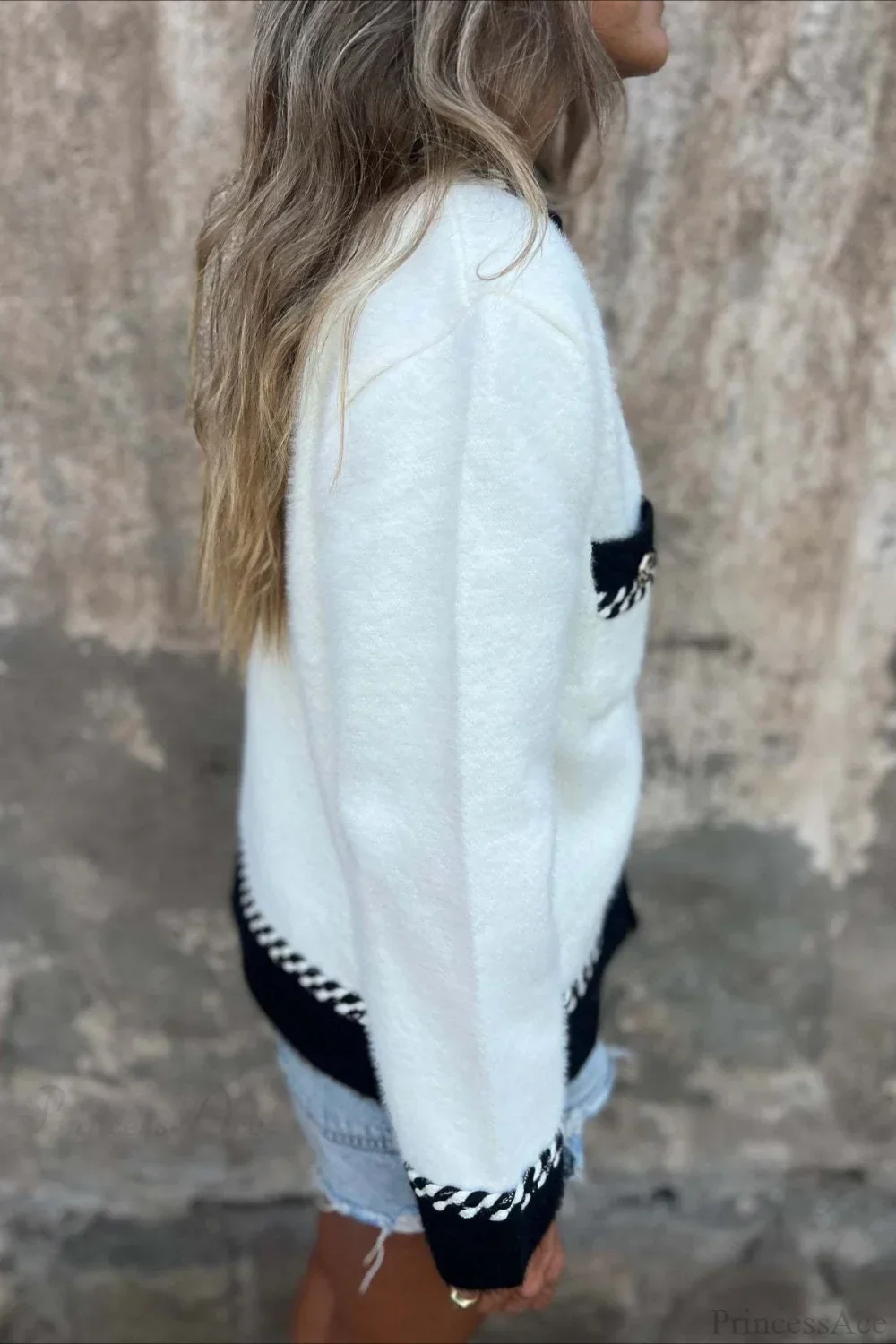 Elegant Chic Color Block Button Pocket Wool Coat - Image 6
