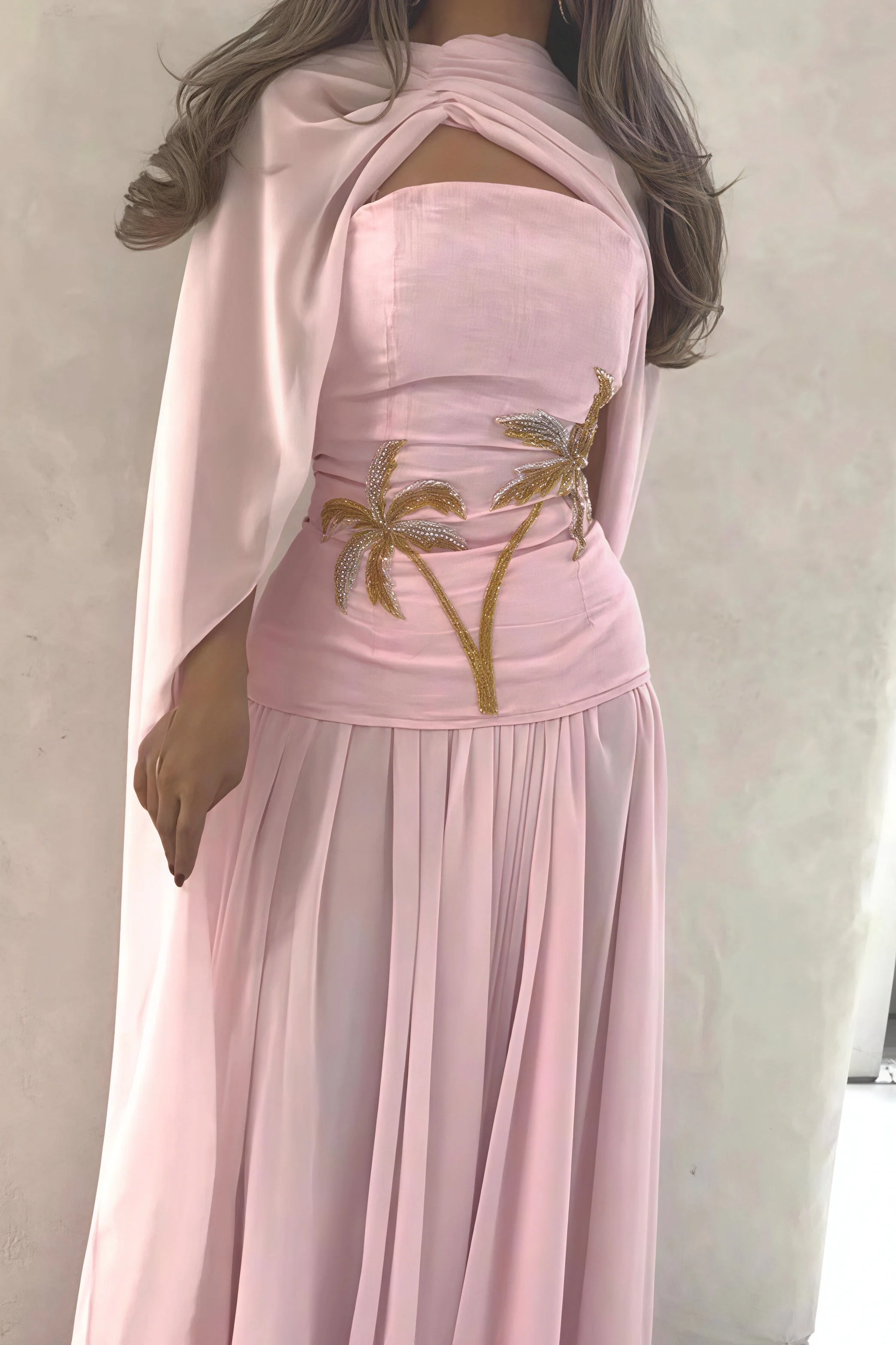 Elegant Chiffon Cape Beaded Maxi Dress - Image 5