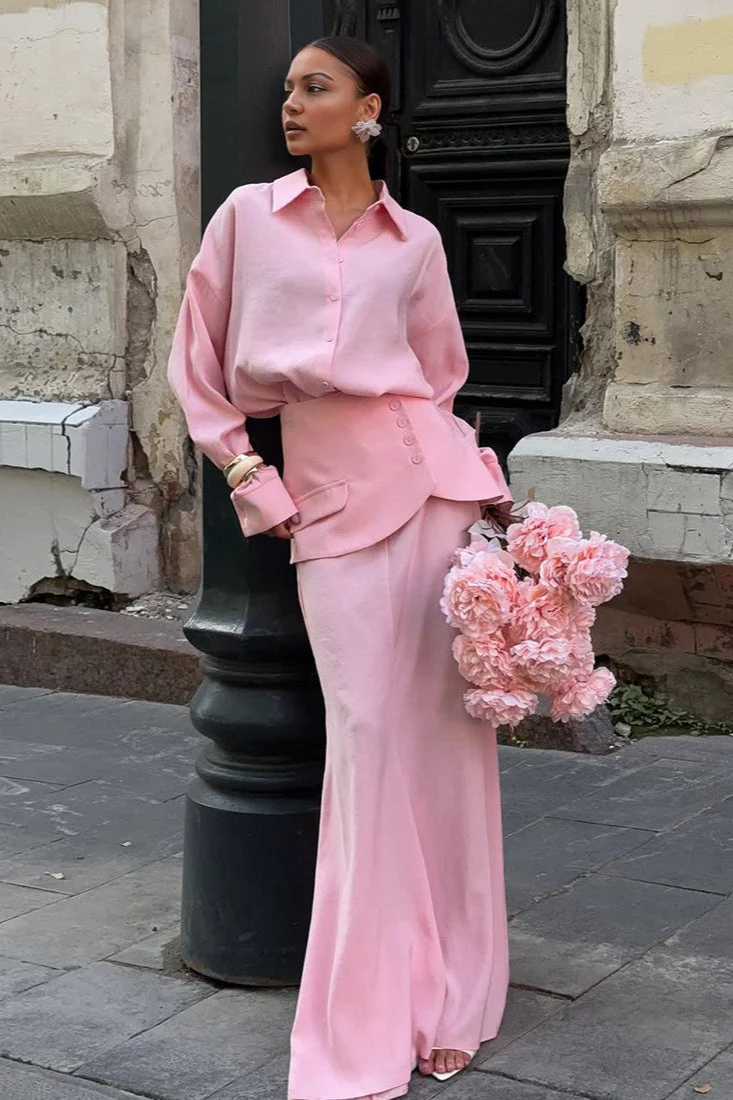 Elegant Creative Street Style Solid Long Sleeve Shirtdress Two Piece Set - Image 3