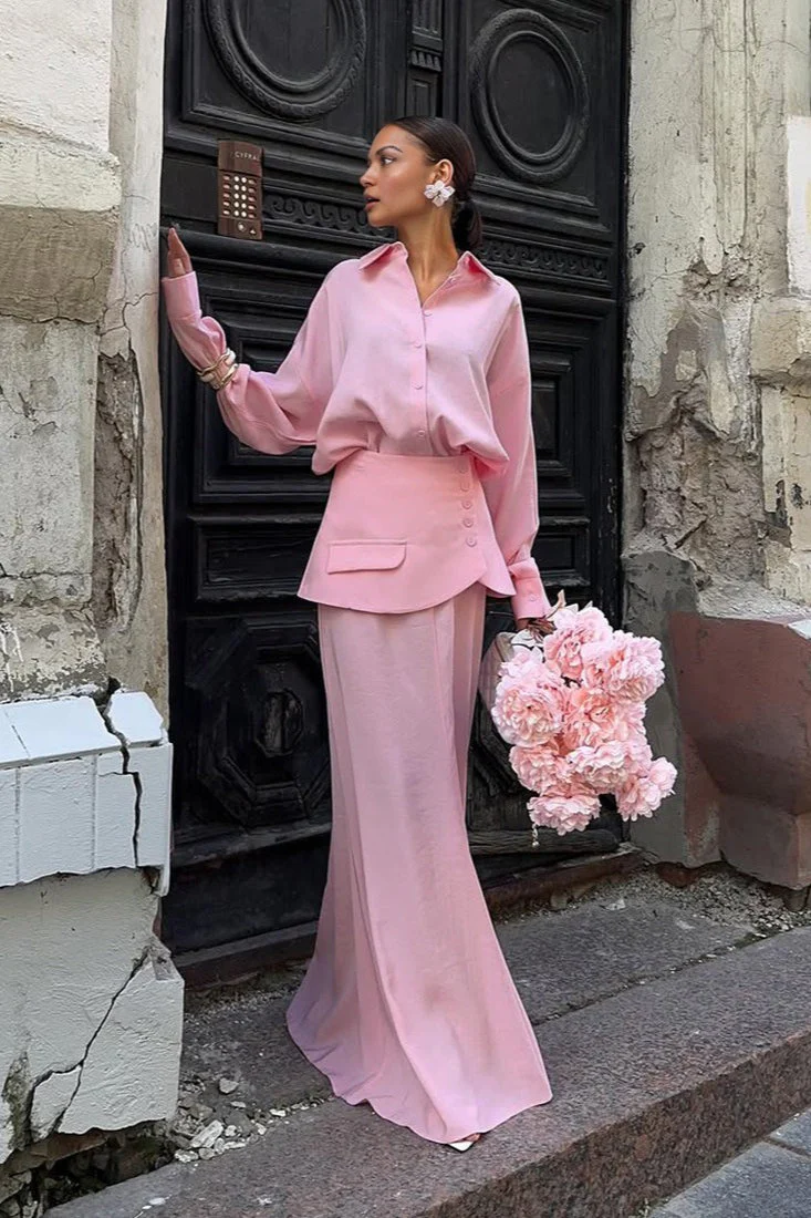 Elegant Creative Street Style Solid Long Sleeve Shirtdress Two Piece Set - Image 5