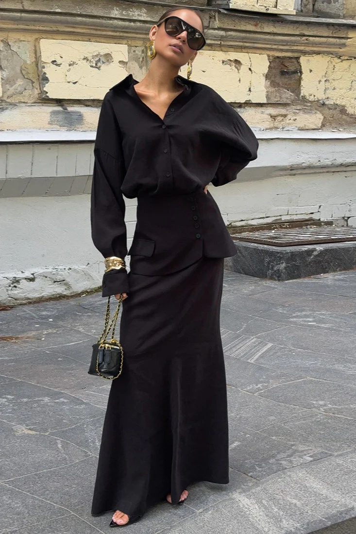 Elegant Creative Street Style Solid Long Sleeve Shirtdress Two Piece Set - Image 7