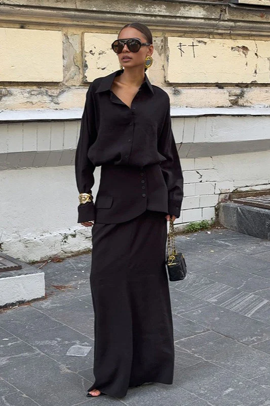 Elegant Creative Street Style Solid Long Sleeve Shirtdress Two Piece Set - Image 8