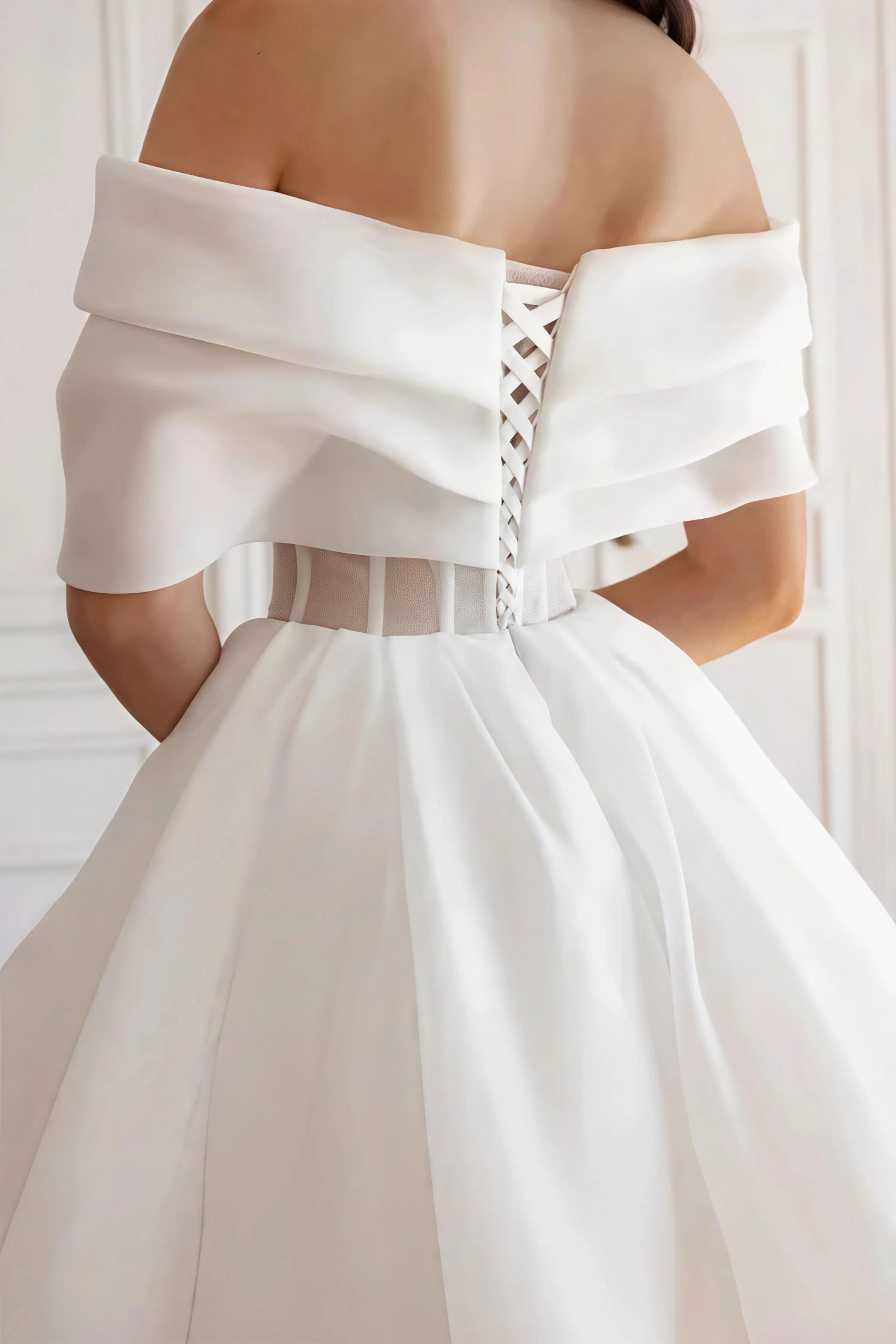 Elegant Cross Ruched Off Shoulder Short Reception Dress - Image 3