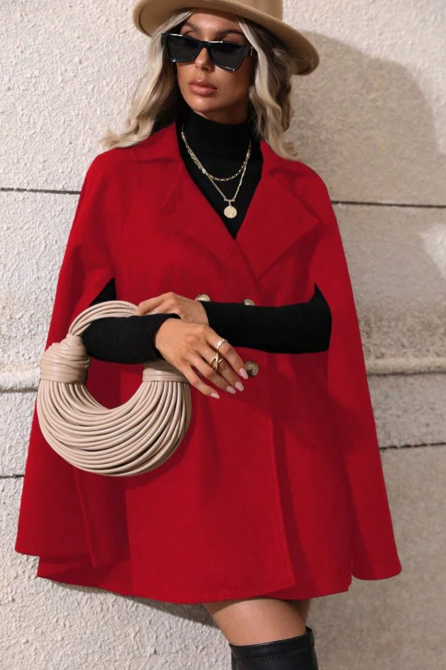 Elegant Double Breasted Loose Slim Wool Mid Length Coat - Image 2