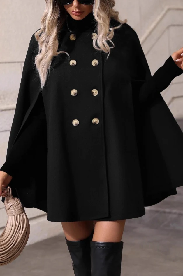 Elegant Double Breasted Loose Slim Wool Mid Length Coat - Image 4