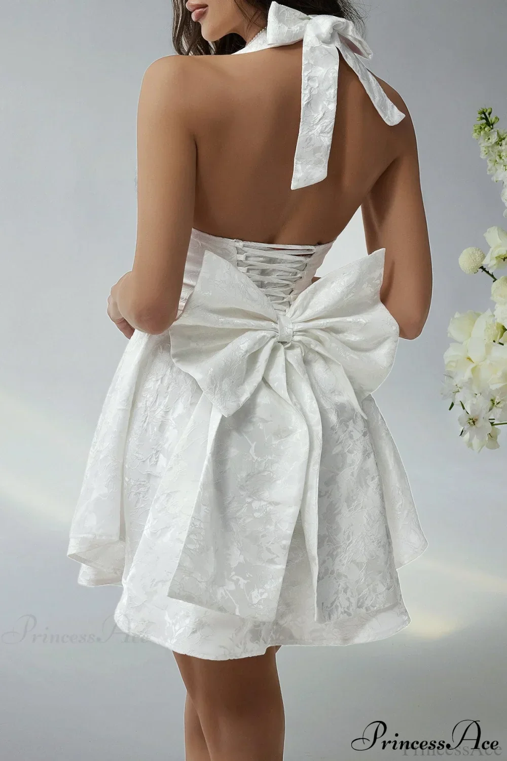 Elegant Evening Halter Bow Tie Party Dress - Image 3