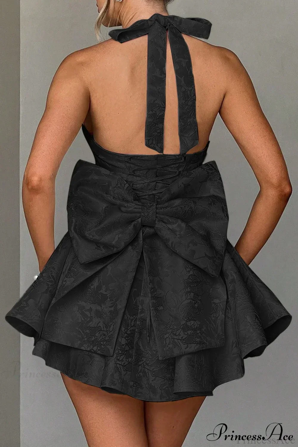 Elegant Evening Halter Bow Tie Party Dress - Image 5
