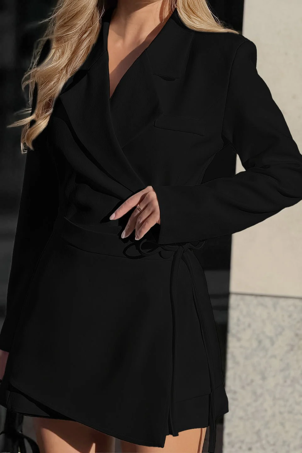 Elegant Fitted Waist Tie Bow Detail Blazer - Image 8