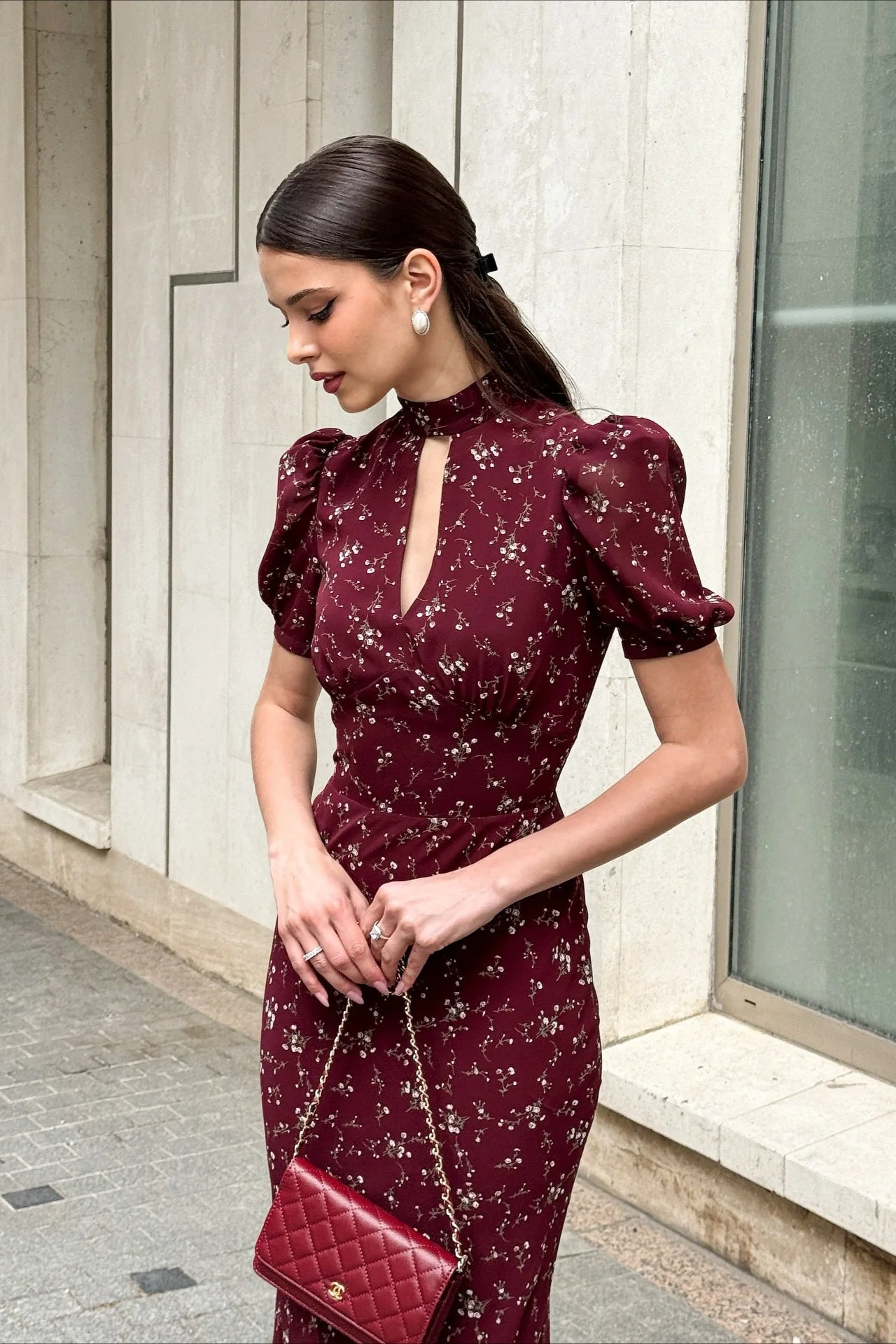 Elegant Floral Deep V Bodycon Maxi Dress - Image 4