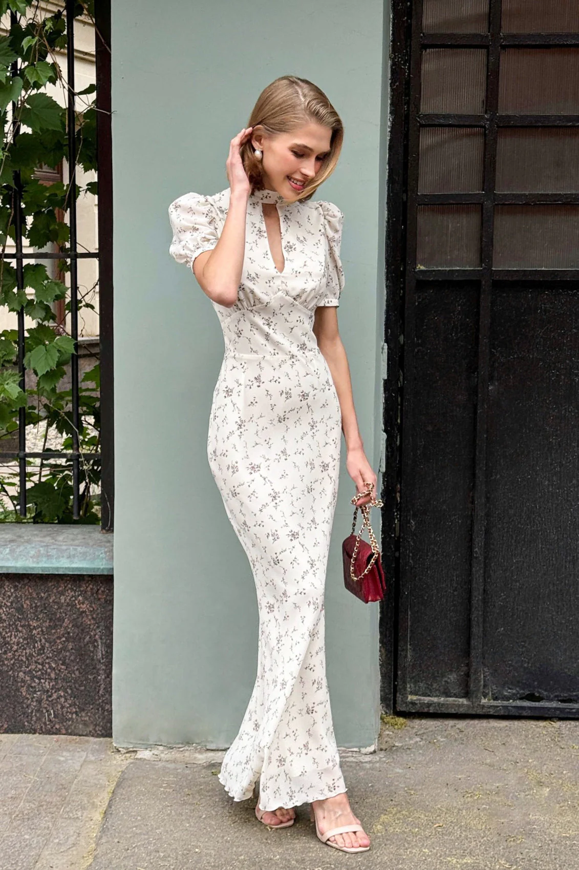 Elegant Floral Deep V Bodycon Maxi Dress - Image 6