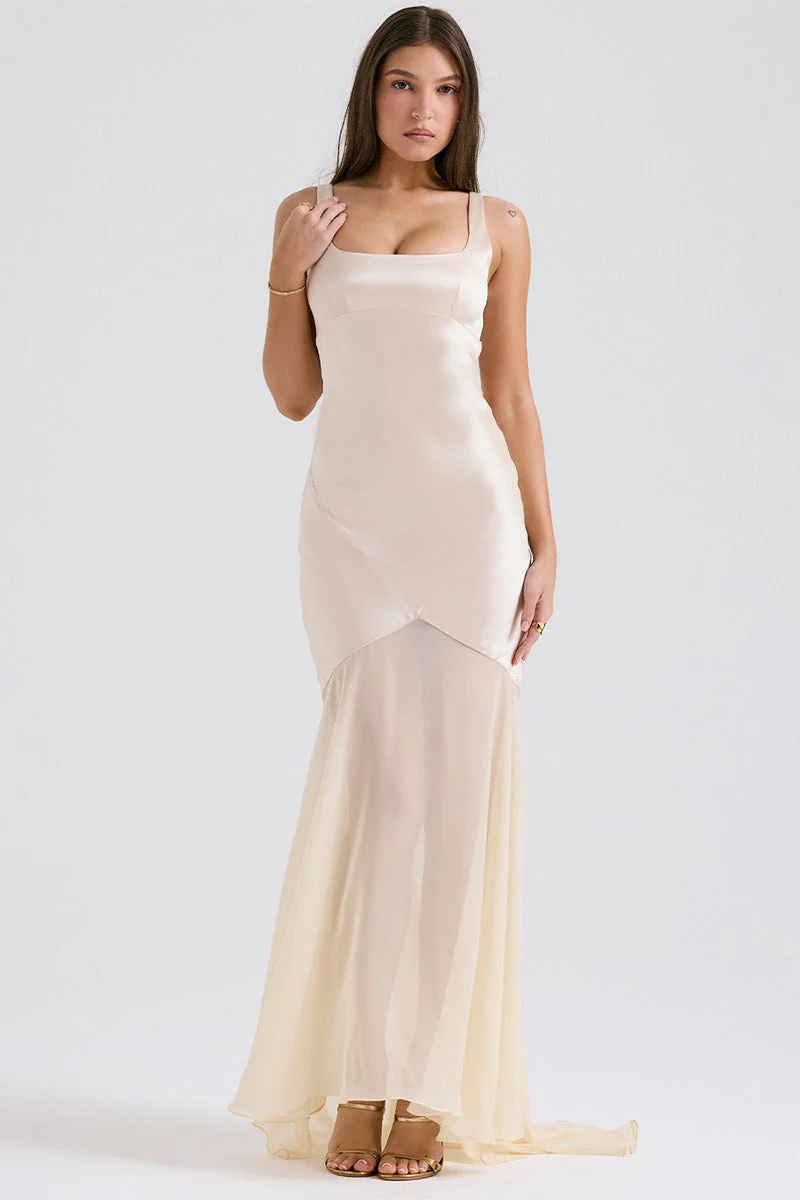 Elegant Flowy Satin Chiffon Patchwork Cami Bodycon Maxi Dress - Image 11