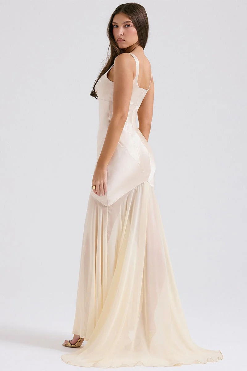 Elegant Flowy Satin Chiffon Patchwork Cami Bodycon Maxi Dress - Image 12