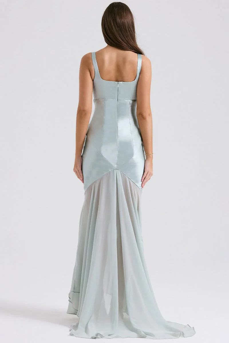 Elegant Flowy Satin Chiffon Patchwork Cami Bodycon Maxi Dress - Image 6