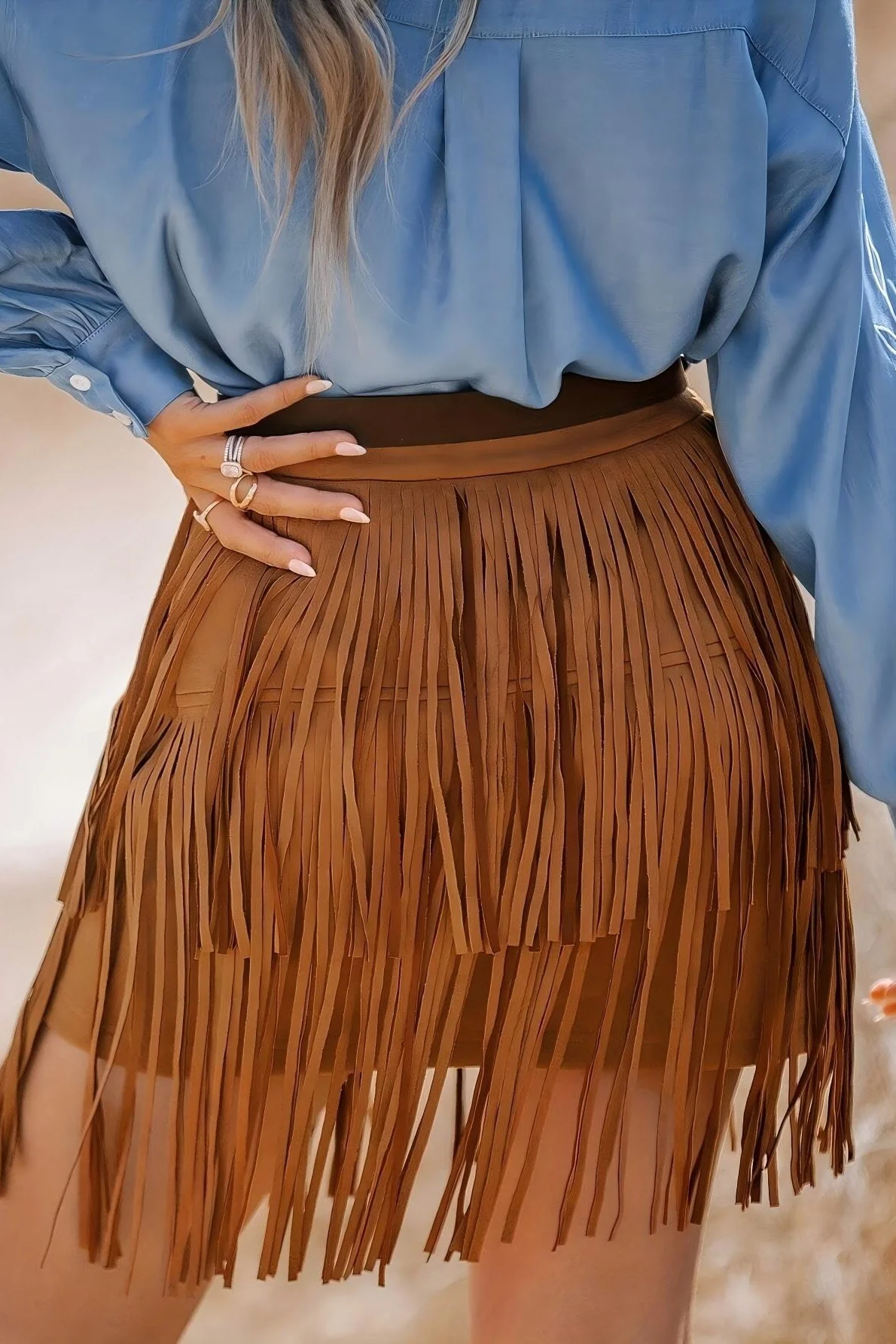 Elegant Fringe Mesh Mini Skirt - Image 3
