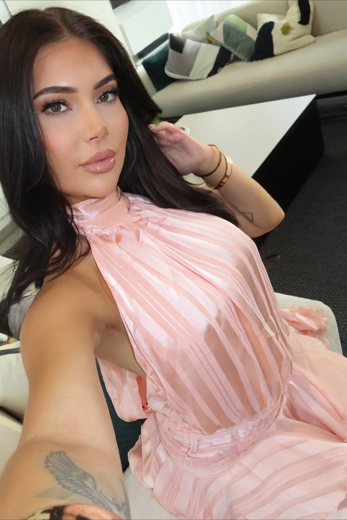 Elegant Halter Satin Jacquard Stripe Mini Dress - Image 10