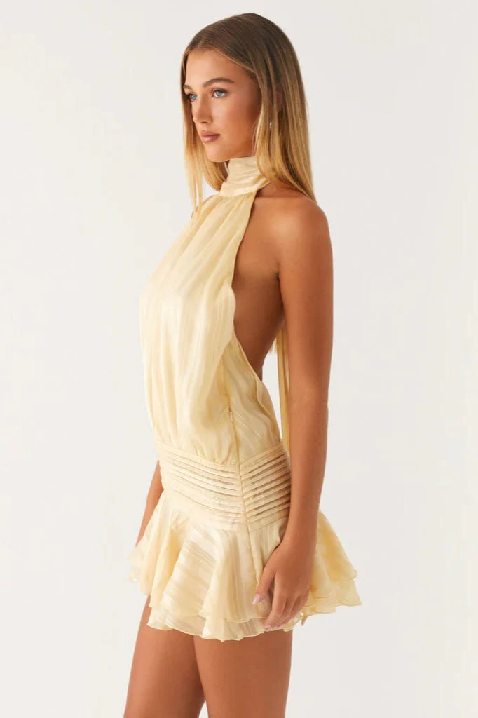 Elegant Halter Satin Jacquard Stripe Mini Dress - Image 6