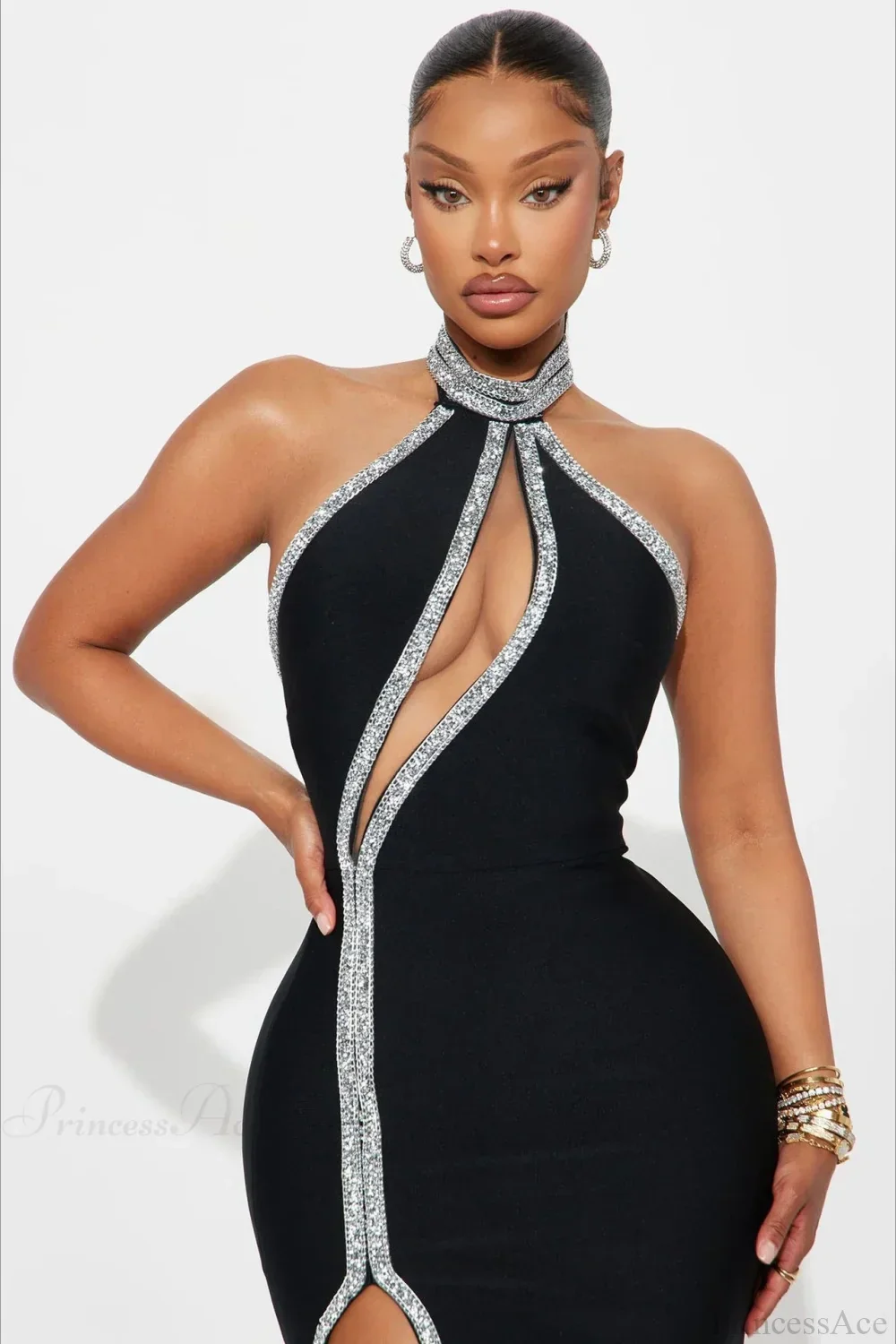 Elegant Halter Sleeveless High Waist Slit Evening Dress - Image 2