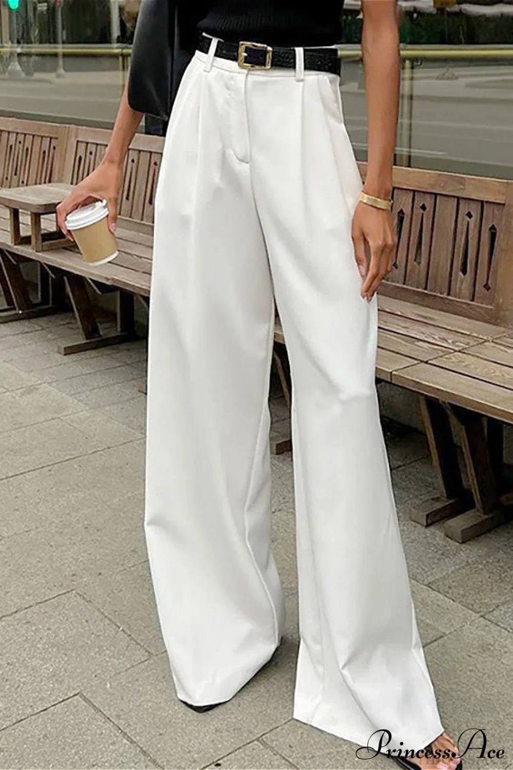 Elegant High Waist White Wide Leg Pants - Image 2