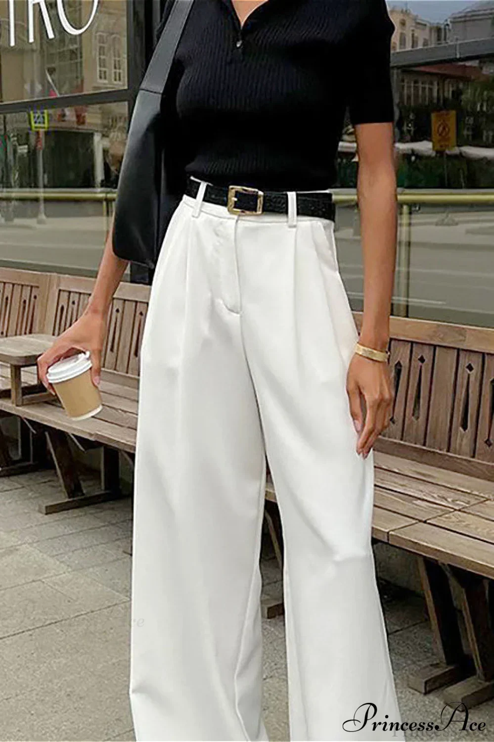 Elegant High Waist White Wide Leg Pants - Image 3